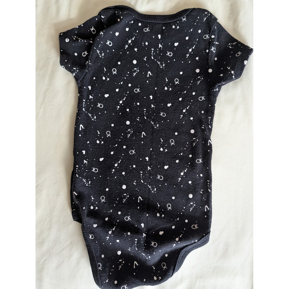 Calvin Klein Kids Black White Paint Splatter Logo Bodysuit Short Sleeve 12M